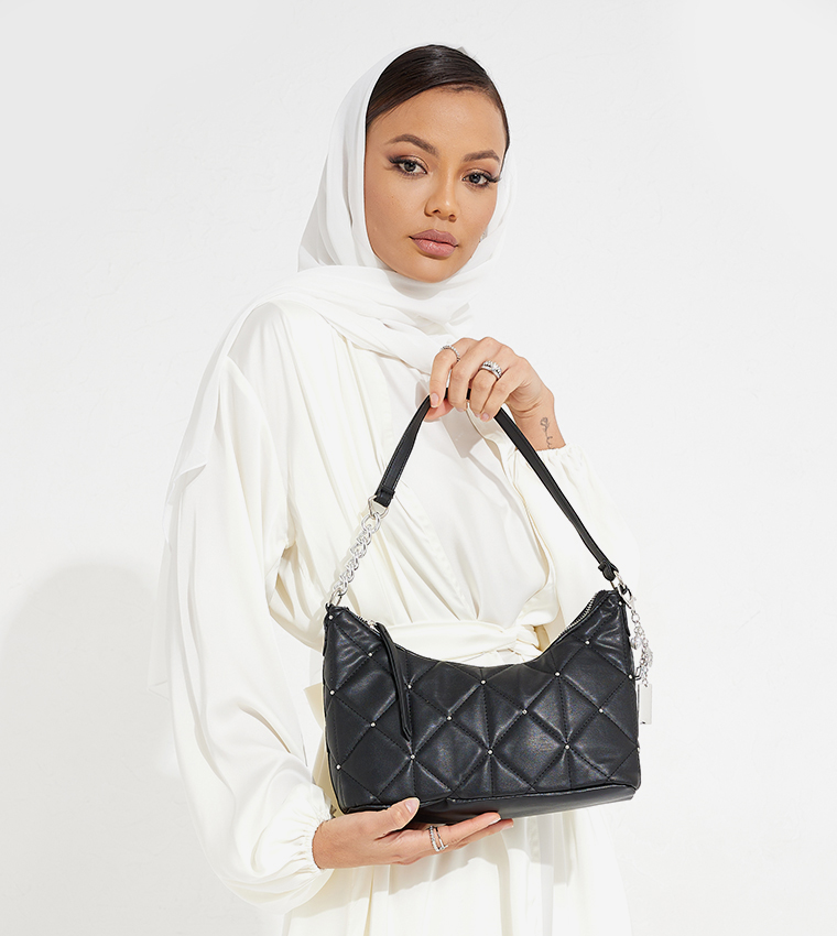 Buy Tyra Quilted Shoulder Bag With Keychain In Black Thstreet Uae