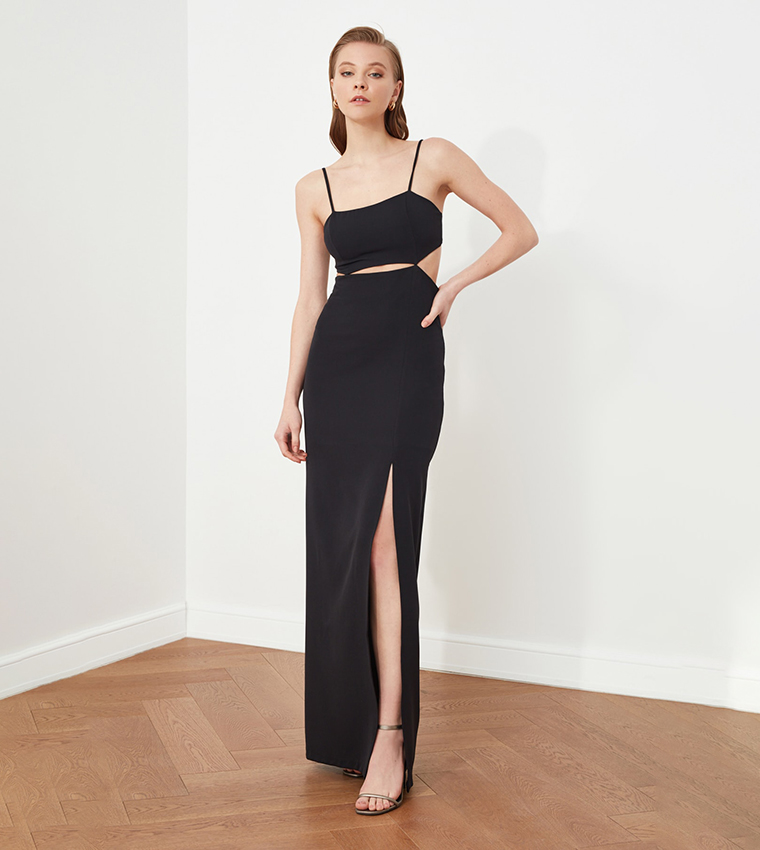 Buy Trendyol Slit Detailed Evening Dress Graduation Dress In Black