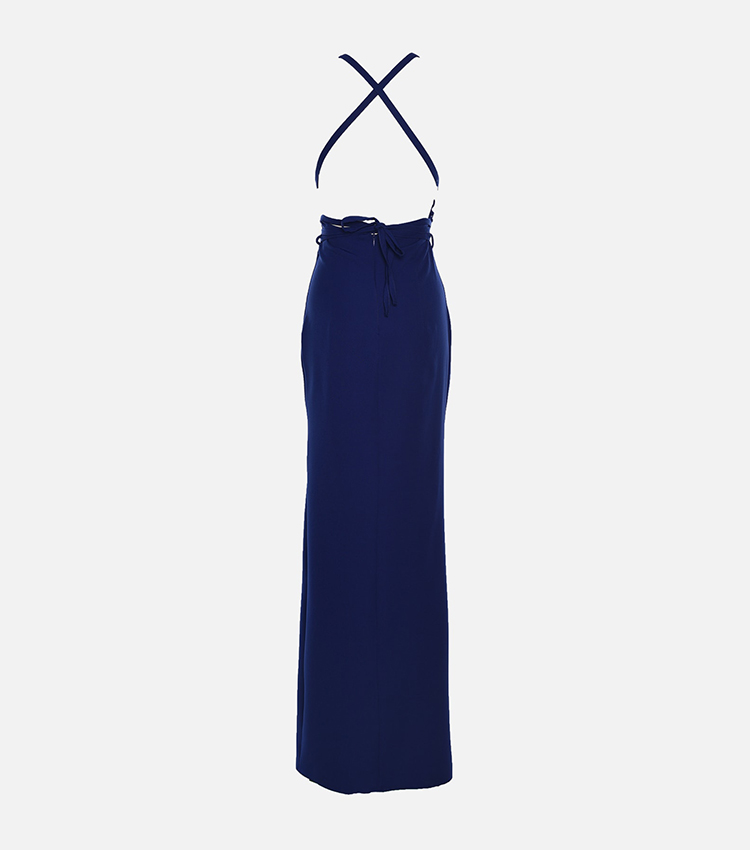 Buy Trendyol Sax Neck Detailed Evening Dress Graduation Gown In Blue