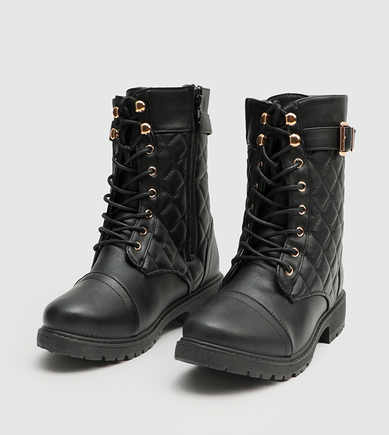 Buy Ardene Quilted Cap Toe Combat Boots In Black 6thStreet Qatar