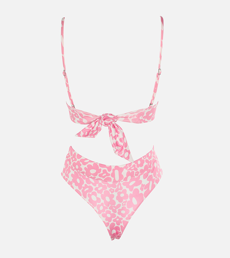 Buy Trendyol Floral Pattern High Waist Bikini Set In Pink Thstreet Qatar