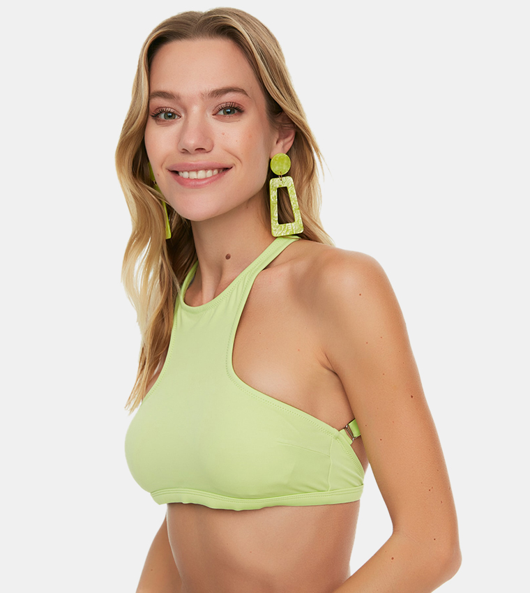 Buy Trendyol Halter Neck Bikini Top In Green Thstreet Bahrain