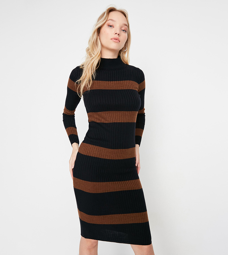 Buy Trendyol Color Block Mock Neck Mini Bodycon Dress In Navy