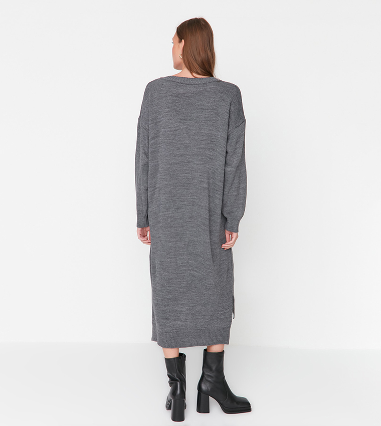 Buy Trendyol Ribbed Oversized Midi Dress In Grey Thstreet Bahrain