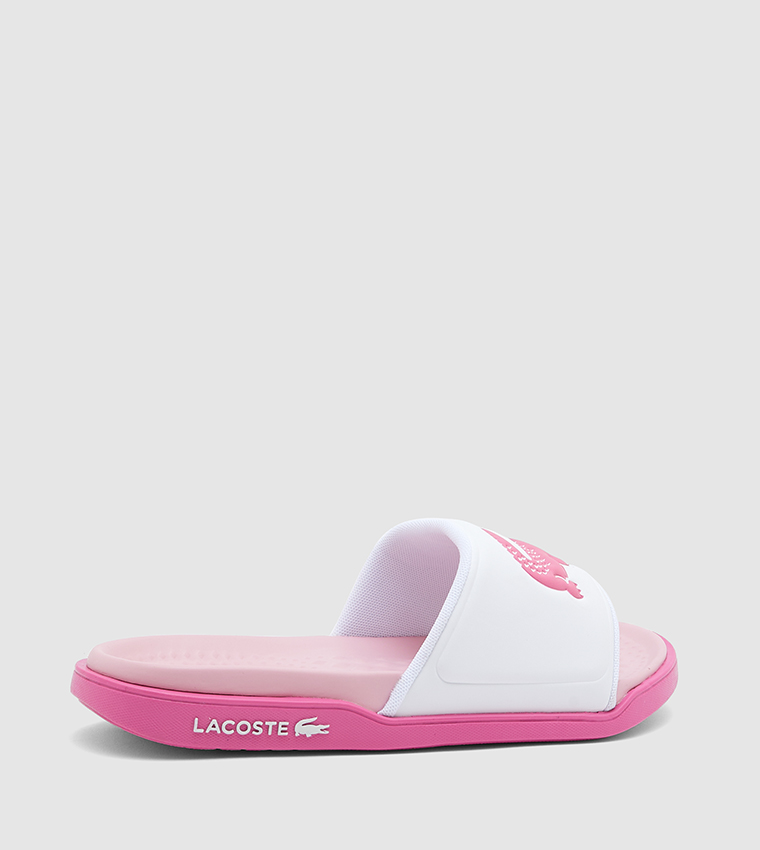 Buy Lacoste Serve Logo Embossed Sliders In Pink Thstreet Uae