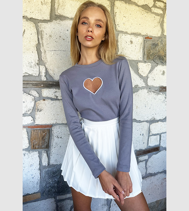 Buy Trend Alaçatı Stili Heart Cut Out Top In Blue 6thStreet Saudi Arabia