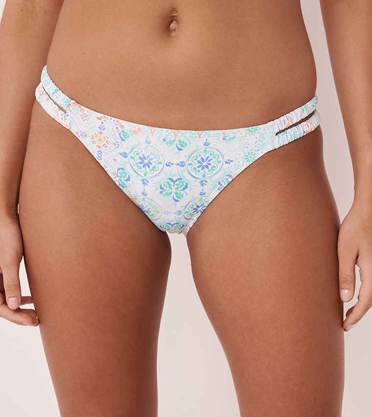 Buy La Vie En Rose Collage Gathered Sides Bikini Bottom In White