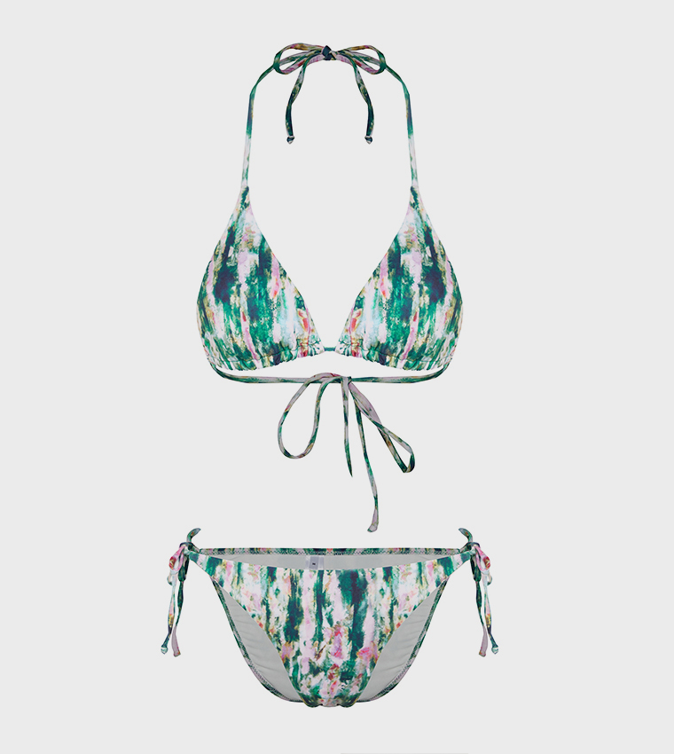 Buy Trendyol Abstract Patterned Triangle Tie Up Bikini Set In Multiple