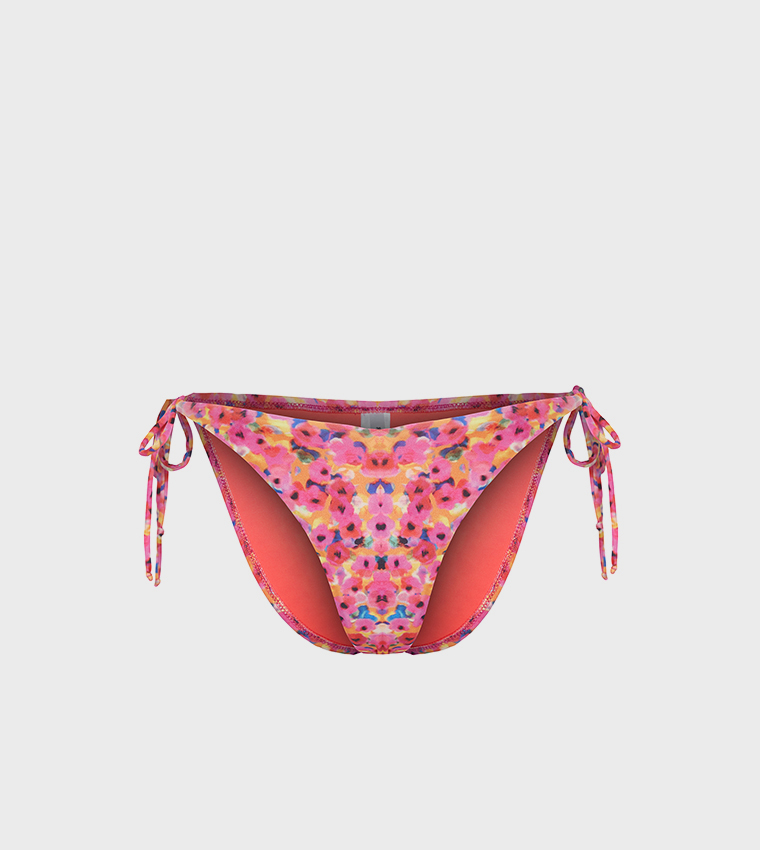 Buy Trendyol Floral Patterned Tie Up Bikini Bottom In Pink Thstreet