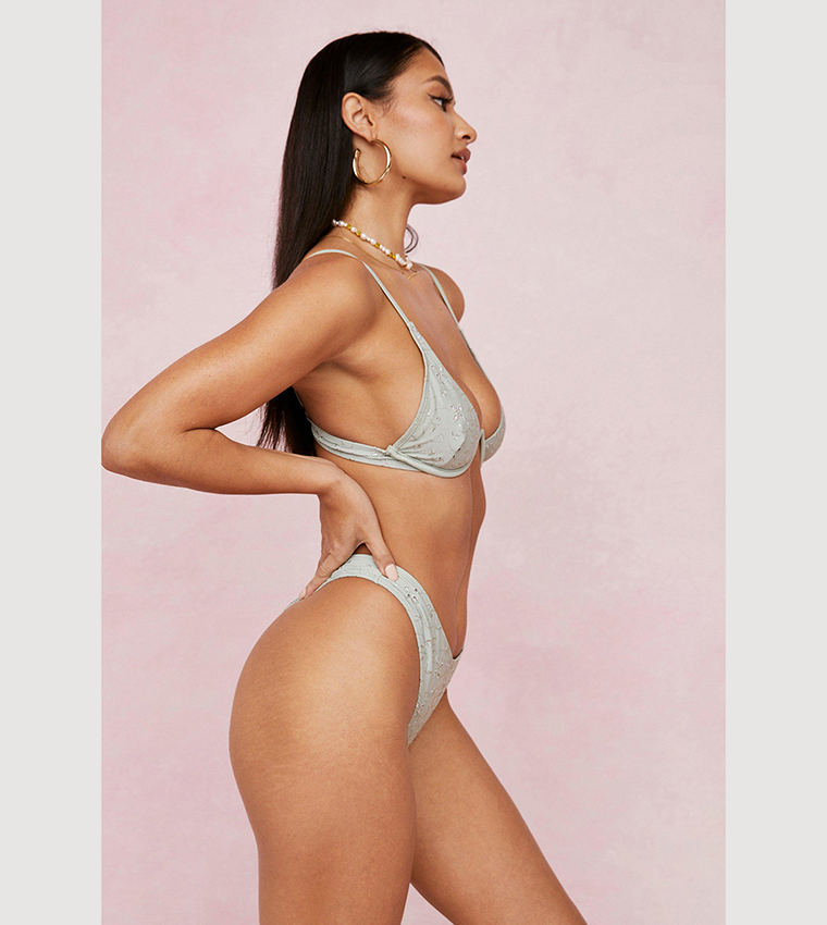 Buy Nasty Gal Broderie Underwire High Leg Bikini Set In Sage