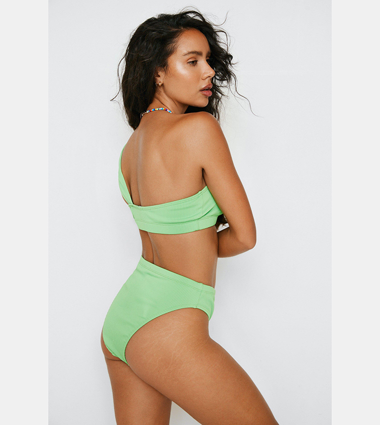 Buy Nasty Gal Recycled Ribbed One Shoulder Bikini Set In Bright Green