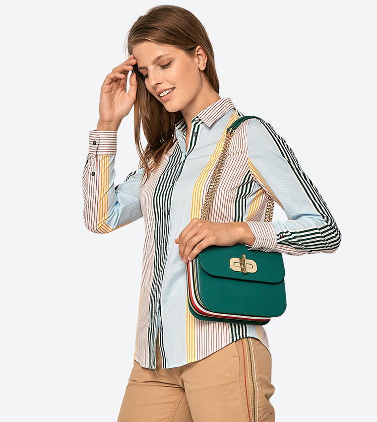 Buy Tommy Hilfiger Leather Turnlock Crossover Bag In Green 6thStreet UAE