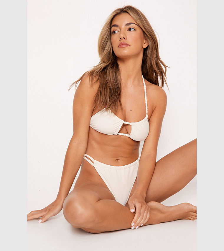 Buy Nasty Gal Recycled Plaited Strap Ruched Bikini Set In Cream