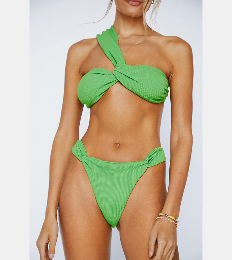 Buy Nasty Gal Textured Twisted One Shoulder Bikini Set In Bright Green