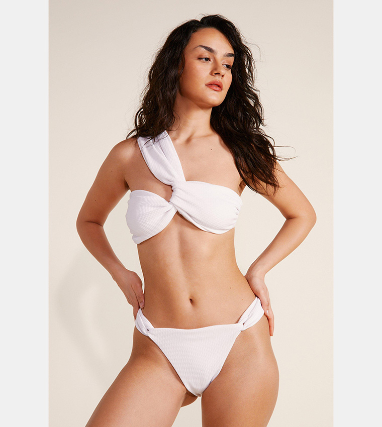 Buy Nasty Gal Textured Twisted One Shoulder Bikini Set In White