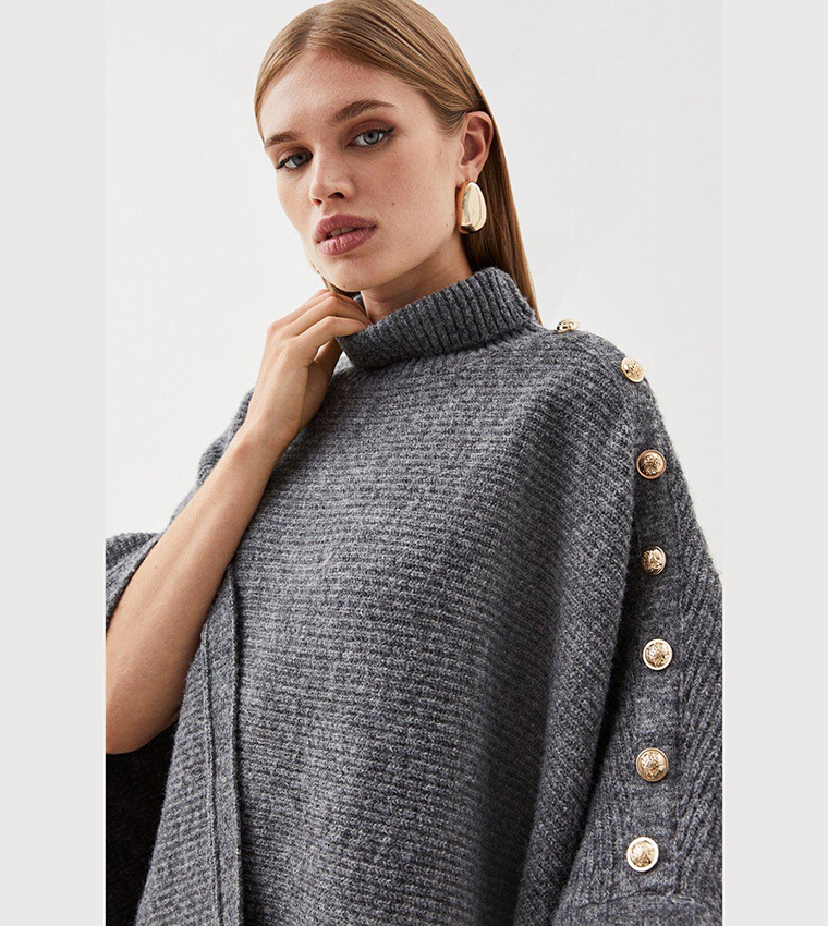 Buy Karen Millen Wool Blend Cosy Yarn Knit Cape In CHARCOAL 6thStreet