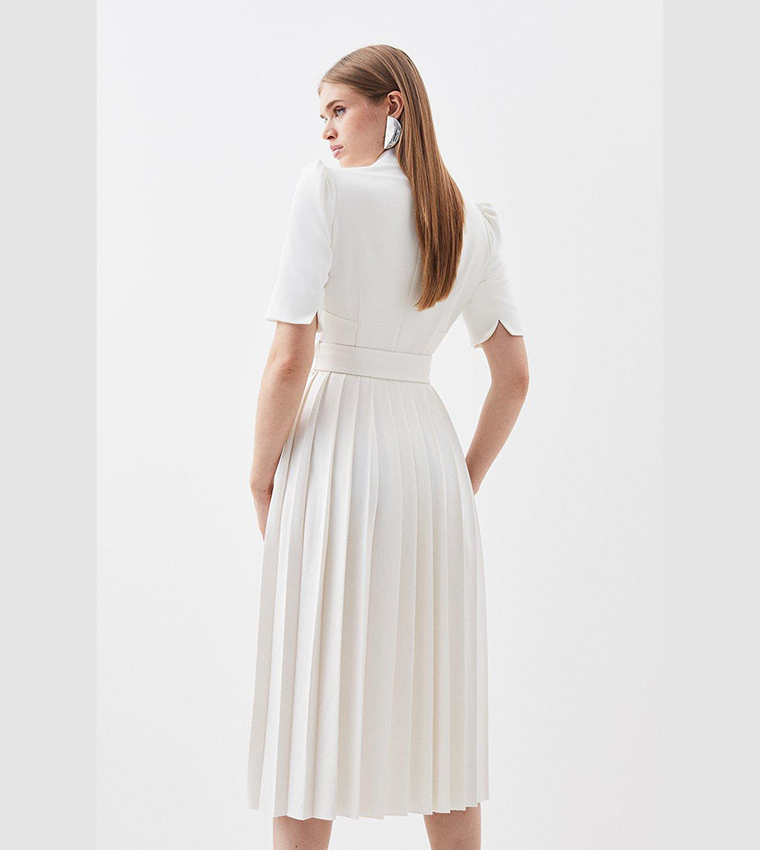 Buy Karen Millen Structured Crepe Forever Pleat Belted Midi Dress In