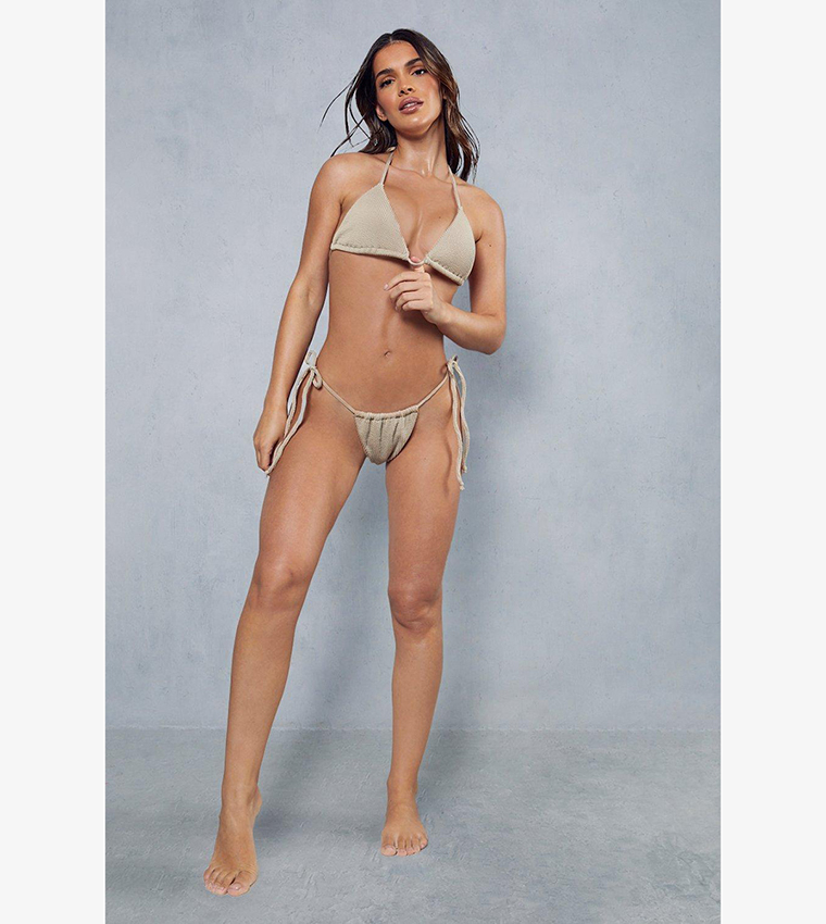 Buy MissPap Crinkle Triangle Bikini Set In Beige 6thStreet Kuwait