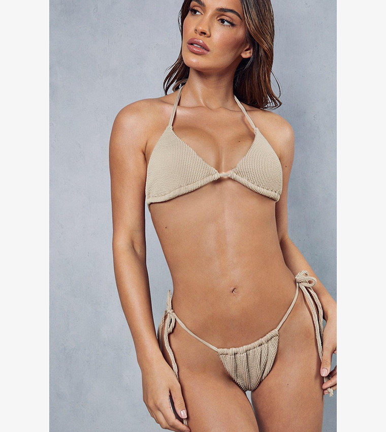 Buy MissPap Crinkle Triangle Bikini Set In Beige 6thStreet Saudi Arabia