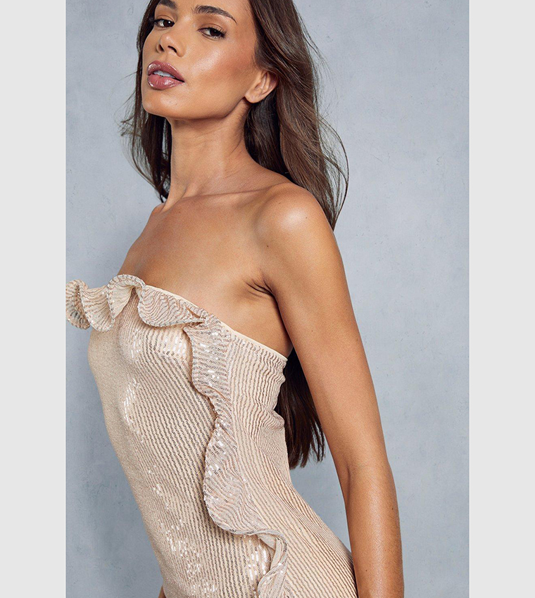 Buy Misspap Sequin Frill Detail Bodycon Mini Dress In Nude Thstreet