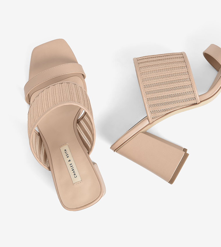 Buy Charles Keith Block Heel Round Toes Slip Ons Nude In Nude