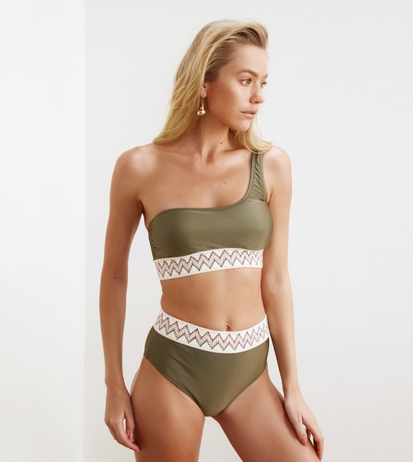 Buy Trendyol Jacquard Elastic Bikini Brief In Khaki 6thStreet UAE