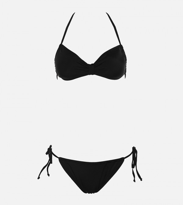 Buy Trendyol Tie Detailed Bikini Set In Black Thstreet Qatar