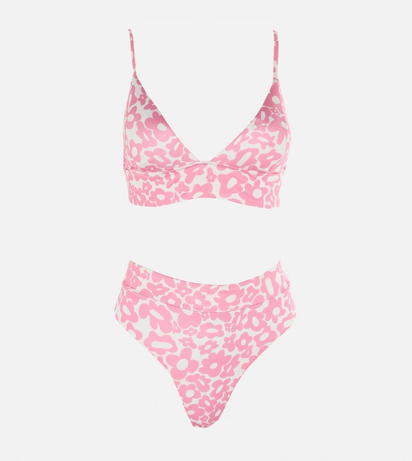 Buy Trendyol Floral Pattern High Waist Bikini Set In Pink Thstreet Qatar