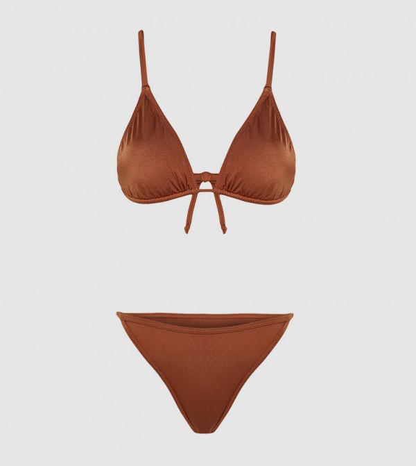 Buy Trendyol Solid Triangle Bikini Set In Brown Thstreet Uae