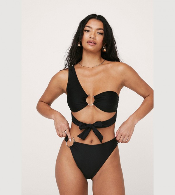 Buy Nasty Gal Recycled Ring Detail One Shoulder Bikini Set In Black