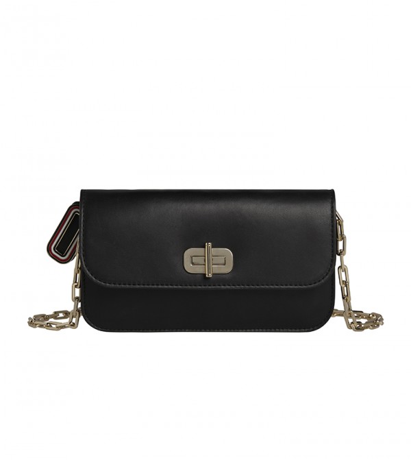 Buy Tommy Hilfiger Soft Turnlock Small Leather Crossover Bag In Black