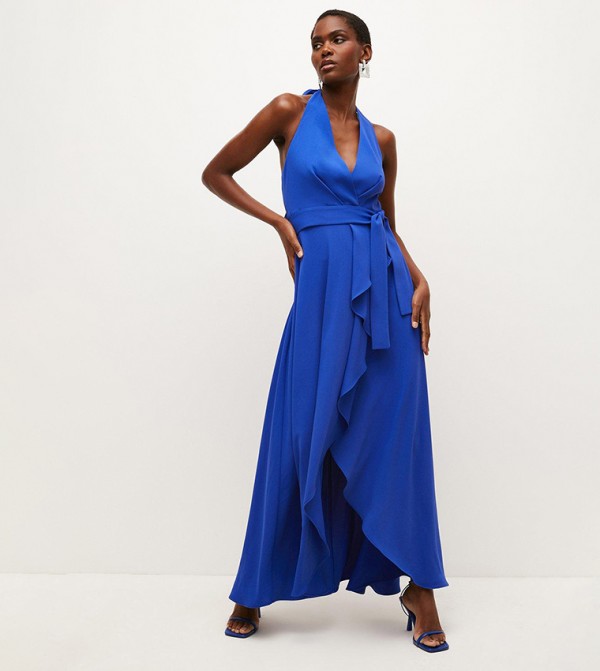 Buy Karen Millen Soft Tailored Waterfall Halter Maxi Dress In Blue