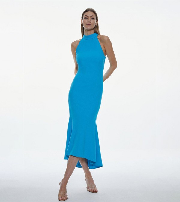 Buy Karen Millen Compact Stretch Waterfall Hem High Neck Midi Dress In