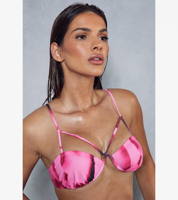 Buy Misspap Abstract Printed Ruched Cupped Strappy Bikini Set In Pink Thstreet Kuwait