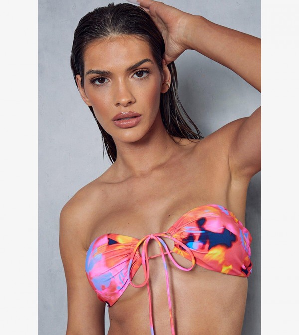 Buy Misspap Firey Floral Strapless Tie Detail Contrast Knicker Bikini Set In Pink Thstreet Qatar