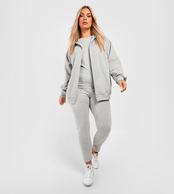 Buy Boohoo Piece Zip Through Legging Set In Grey Marl Thstreet