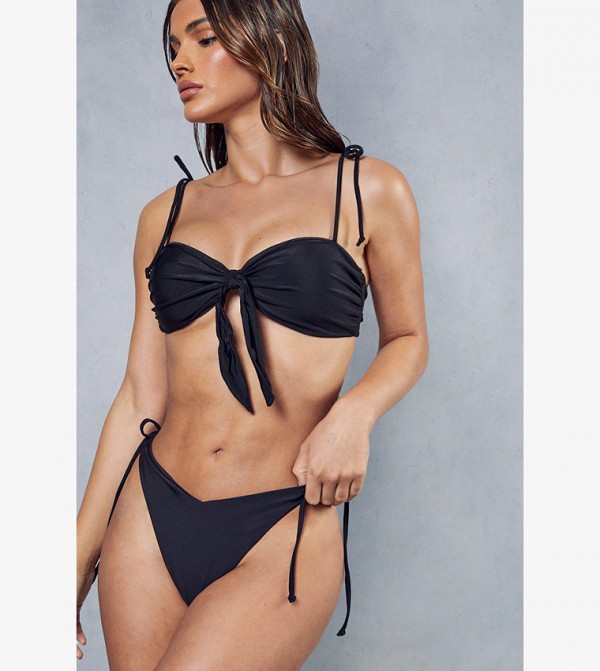 Buy MissPap Tie Side Thong Bikini Bottom In Black 6thStreet UAE
