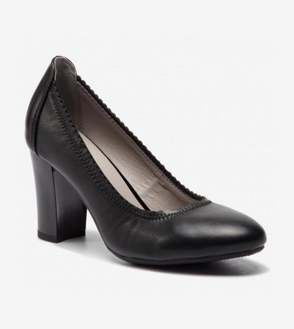 Buy Clara Barson Ccc Block Heel Almond Toe Pumps Black In Black