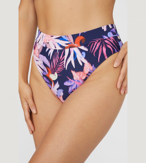 Buy Gorgeous Arianna Palm Mid Waist Bikini Bottom In Navy Thstreet Qatar