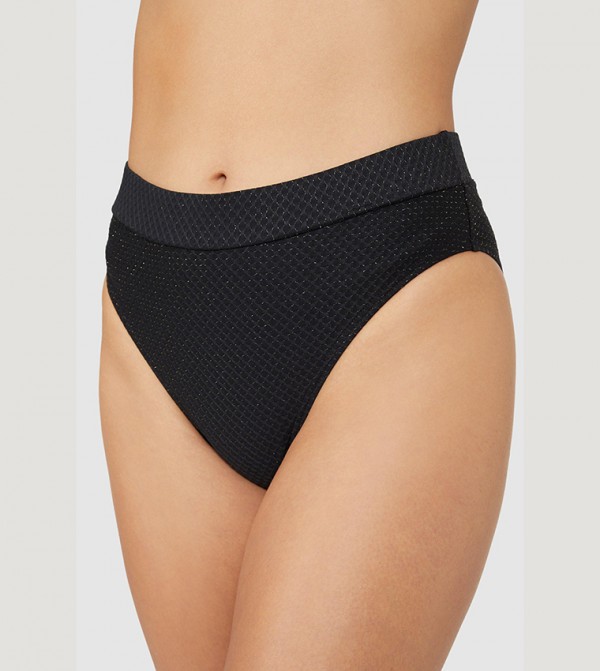 Buy Gorgeous Sparkle Detail Mid Waist Bikini Bottom In Black