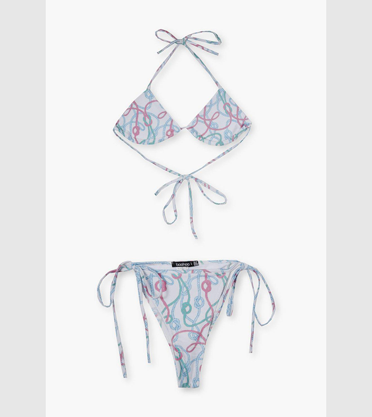 Buy Boohoo Nautical Rope Print Triangle Bikini Set In White Thstreet Uae