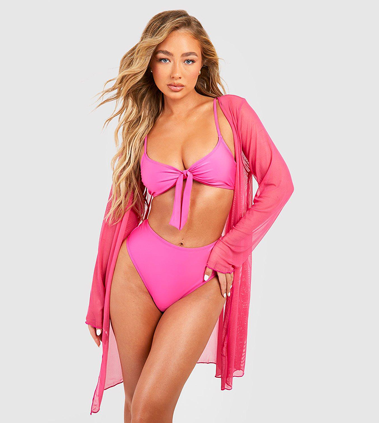 Buy Boohoo Pack Of High Waist Tie Bikini Set In Pink Thstreet Uae