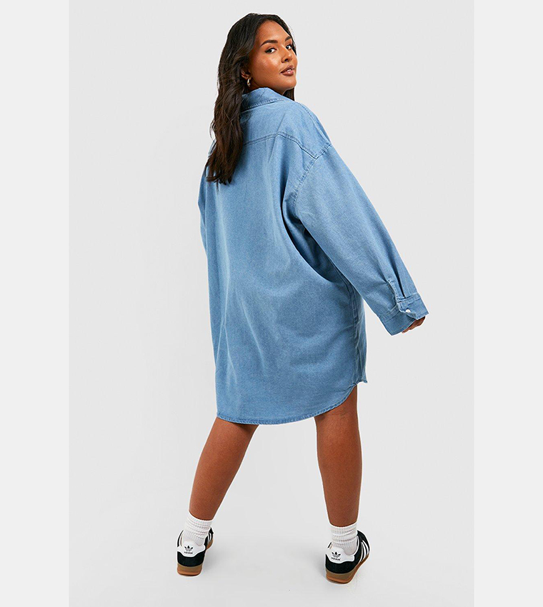 Buy Boohoo Oversized Denim Shirt Dress In Blue Thstreet Uae