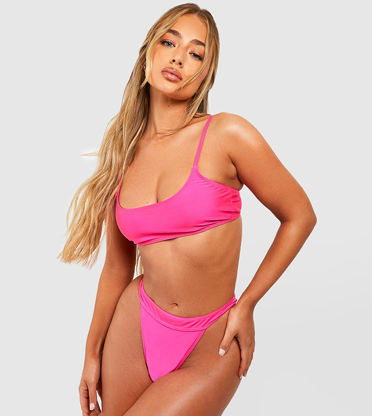 Buy Boohoo Essentials High Waist Tanga Bikini Brief In Pink Thstreet