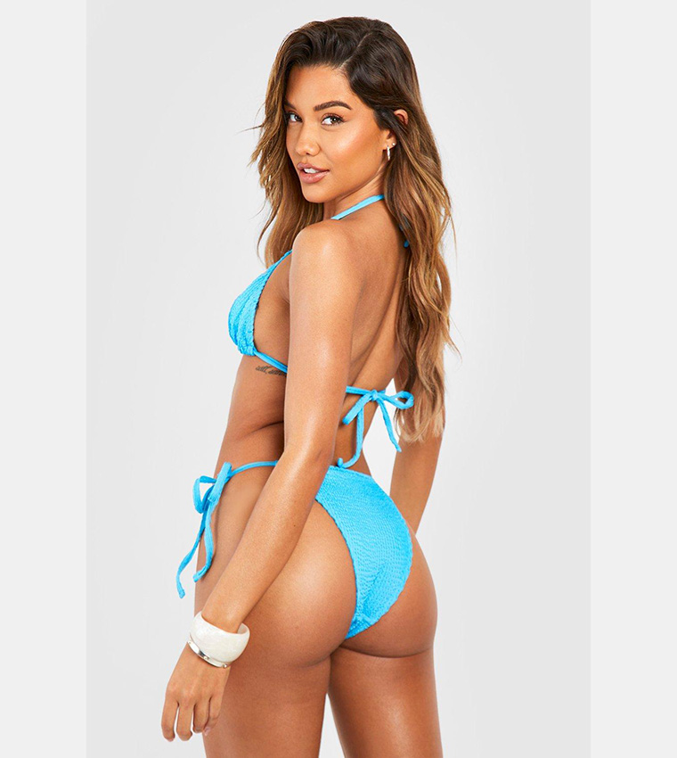 Buy Boohoo Crinkle Tie Side Bikini Brief In Blue Thstreet Uae