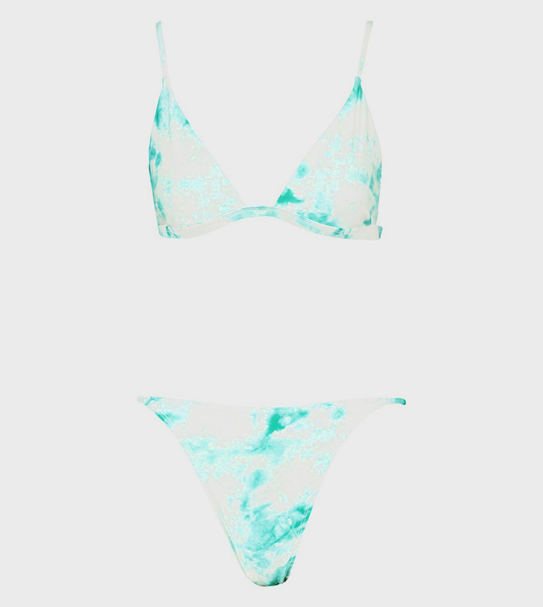 Buy Boohoo Tie Dye Itsy Bitsy Triangle Bikini Set In Green Thstreet