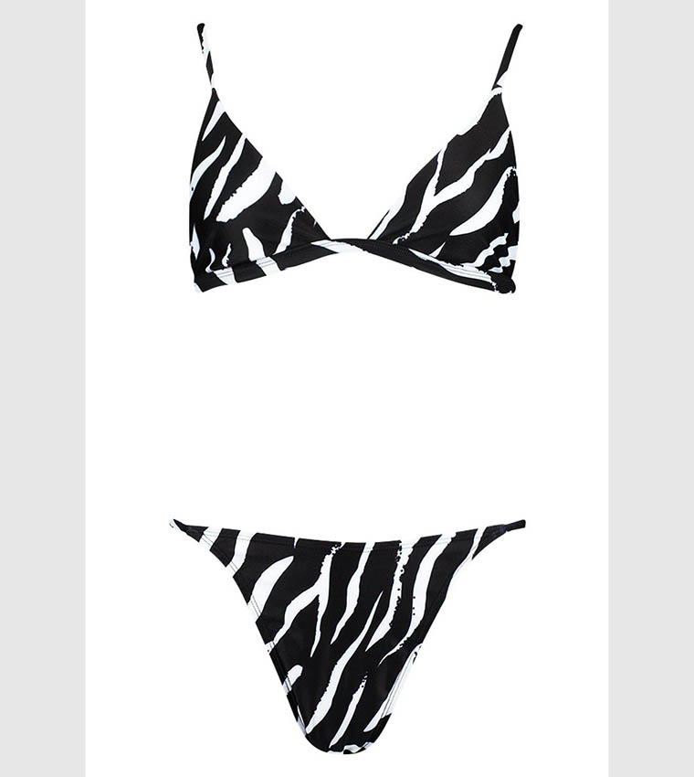 Buy Boohoo Zebra Print Itsy Bitsy Triangle Bikini Set In Black