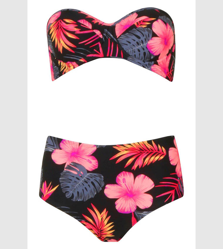 Buy Boohoo Tropical Floral Underwired High Waist Bikini Set In Multiple