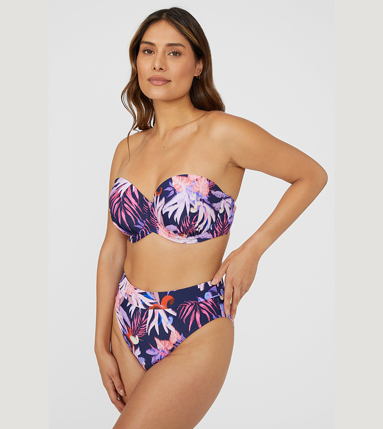 Buy Gorgeous Arianna Palm Mid Waist Bikini Bottom In Navy 6thStreet Qatar