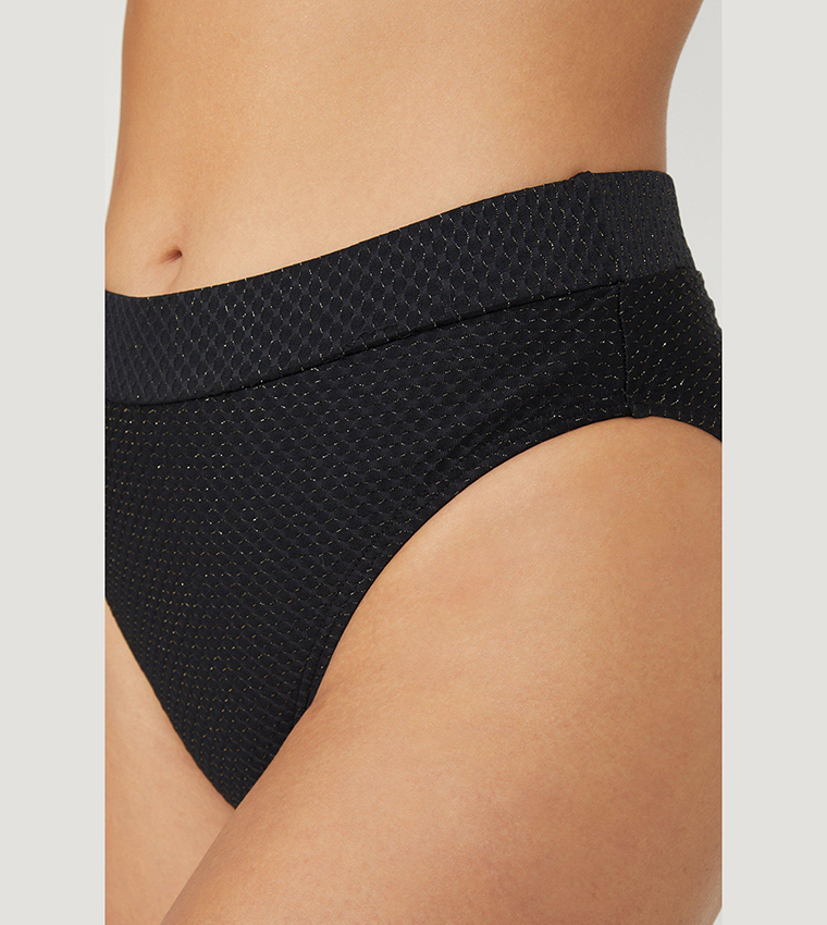 Buy Gorgeous Sparkle Detail Mid Waist Bikini Bottom In Black